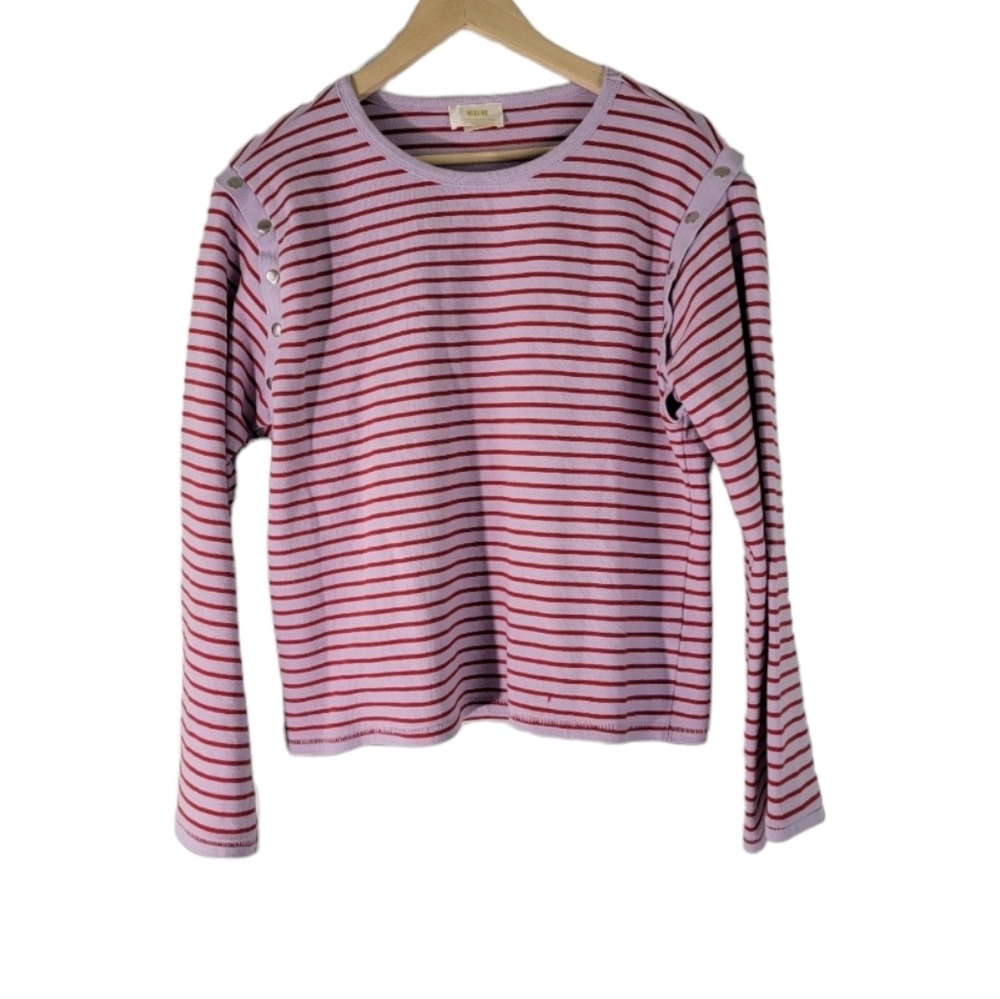 Maeve Anthropologie Purple and Red Striped Long Sleeve Top